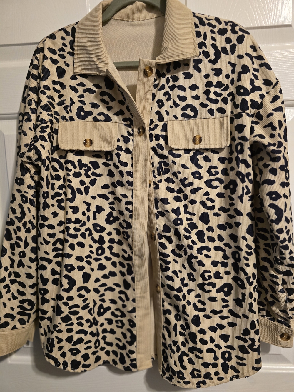 Leopard Print Corduroy Shacket - Cream/Black